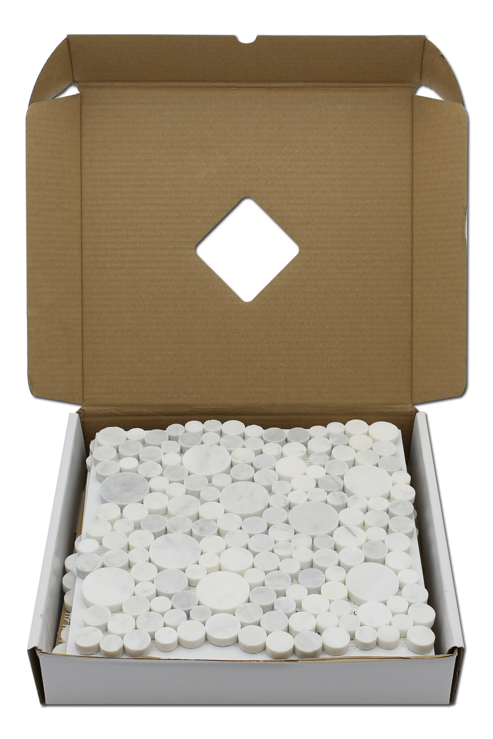 IMPERIAL WHITE: Milas White Marble Bubbles Mosaic (12"x12"x3/8" | polished)