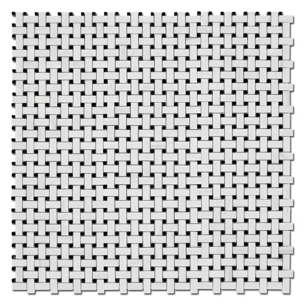 BIANCO VENATO: China Black Dolomite Basketweave Mosaic (12"x12"x3/8" | polished)