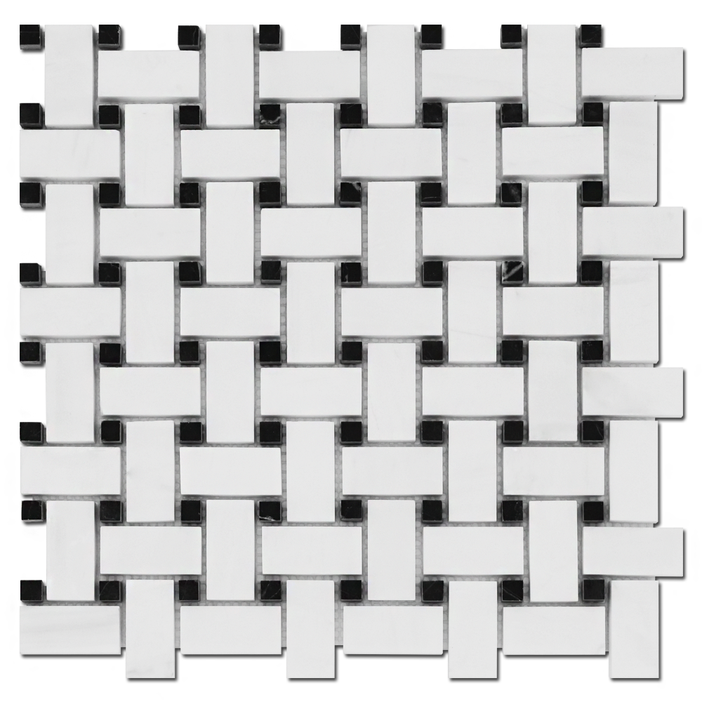 BIANCO VENATO: China Black Dolomite Basketweave Mosaic (12"x12"x3/8" | honed)