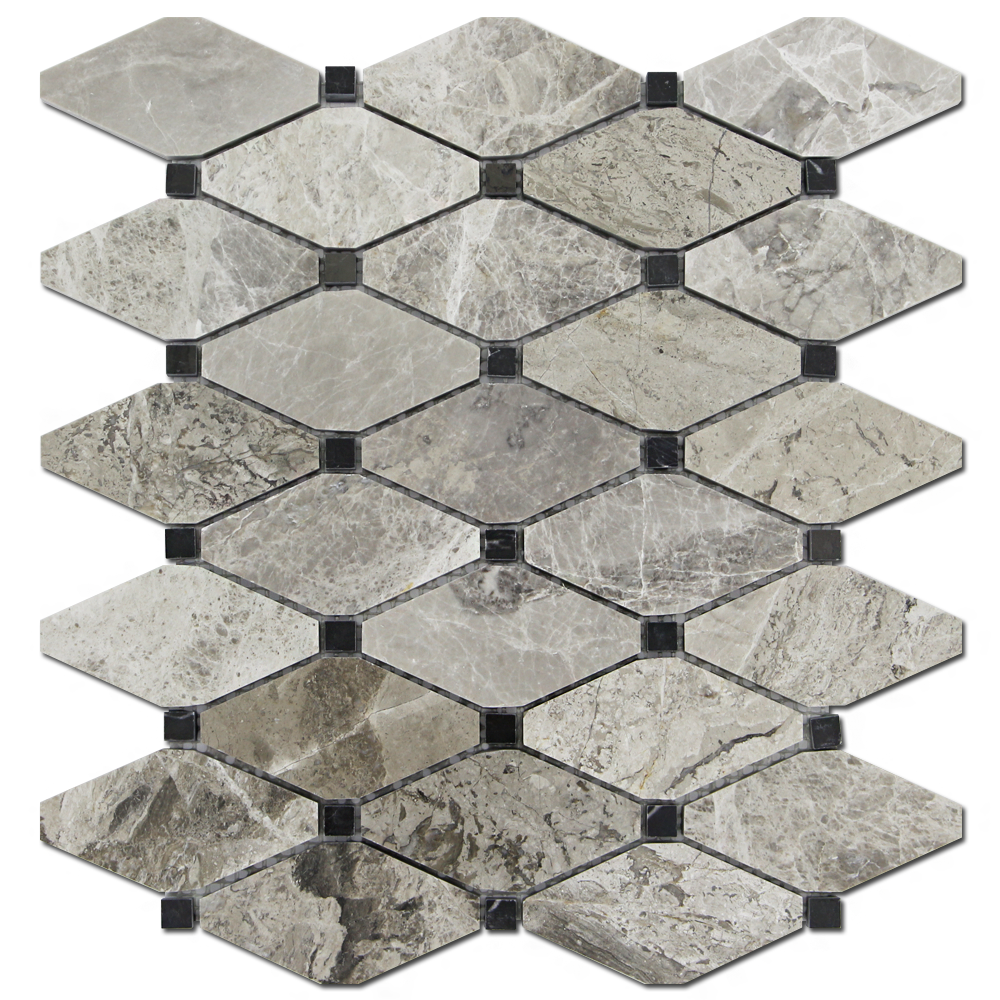 GRIGIO FANTASIA: China Black Marble Clipped Diamond Mosaic (12"x12"x5/8" | polished)