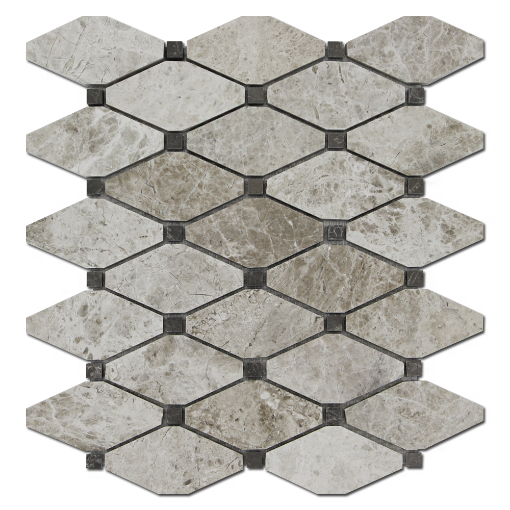 SILVER SHADOW: Marble Clipped Diamond Mosaic (12"x12"x3/8" | polished)