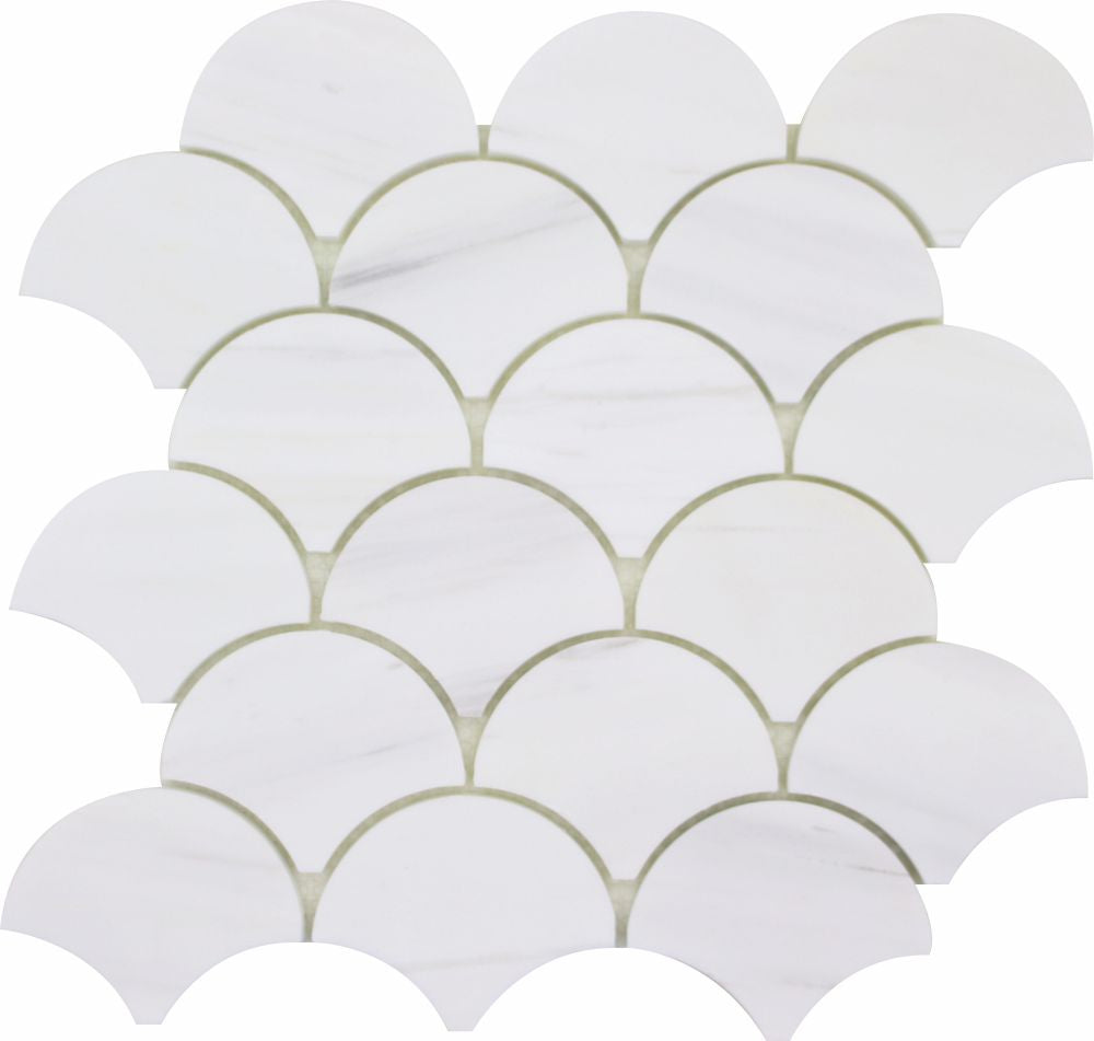 BIANCO VENATO: Dolomite Fish Scale Mosaic (11 1/2"x12 1/4"x3/8" | polished)
