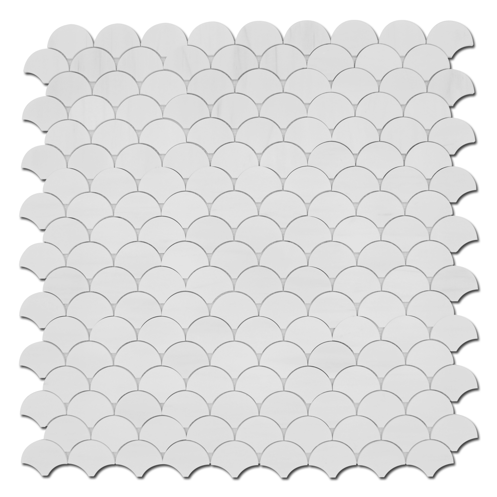 BIANCO VENATO: Dolomite Fish Scale Mosaic (11 1/2"x12 1/4"x3/8" | polished)