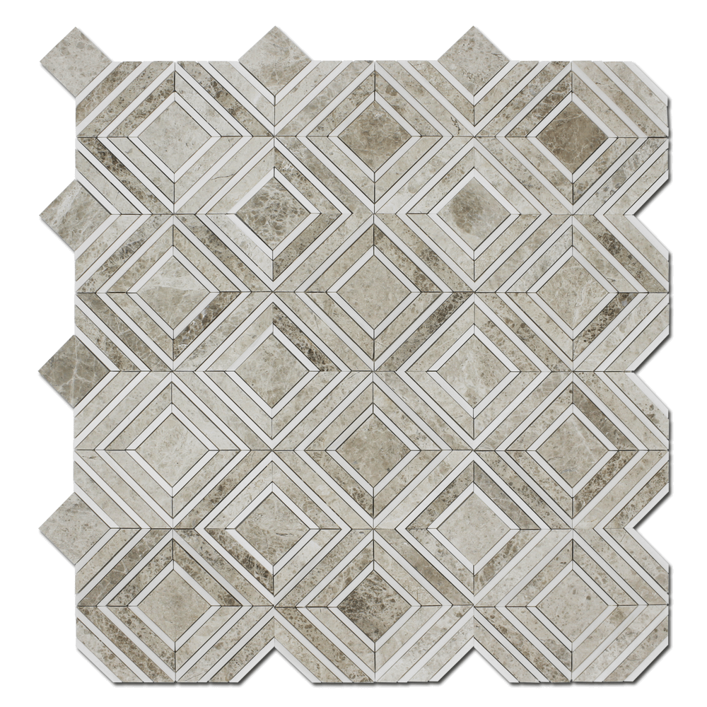 BIANCO VENATO: Silver Shadow Marble Maze Mosaic (11 1/16"x13 7/16"x3/8" | polished)