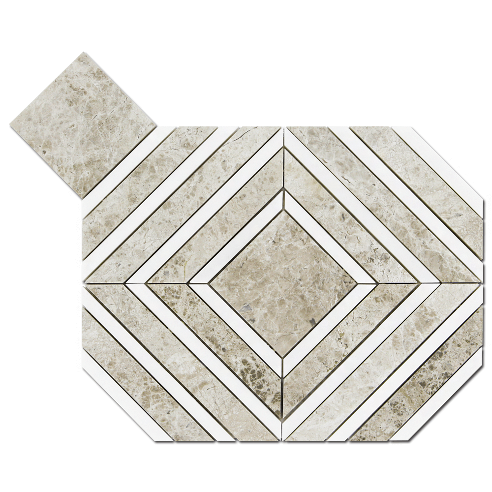 BIANCO VENATO: Silver Shadow Marble Maze Mosaic (11 1/16"x13 7/16"x3/8" | polished)