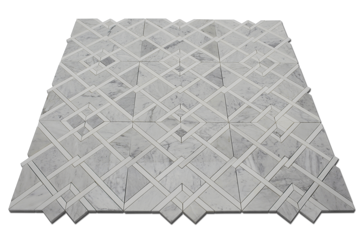 CARRARA: Bianco Venato Marble & Dolomite Piazza Mosaic (12 3/4"x14"x3/8" | polished)