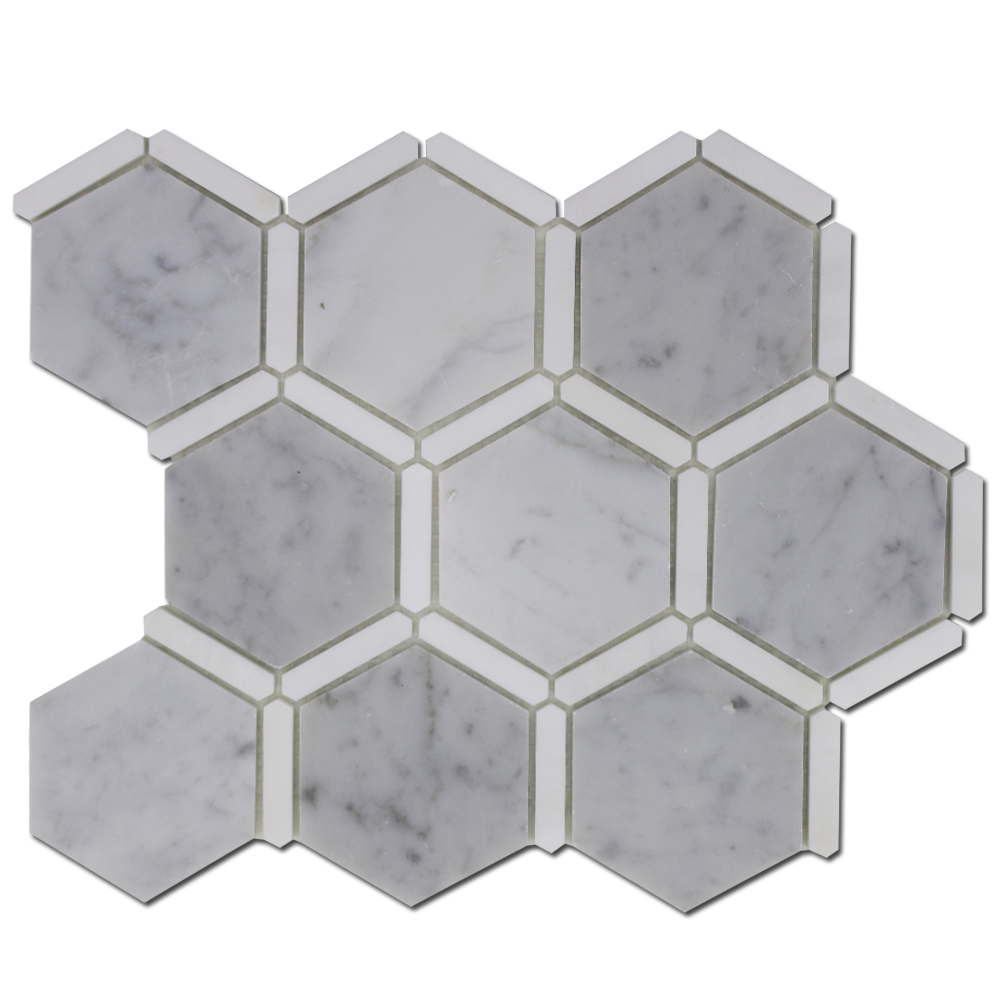 CARRARA: Bianco Venato Marble & Dolomite 3" Sanibel Mosaic (12"x12"x1/4" | honed, polished)