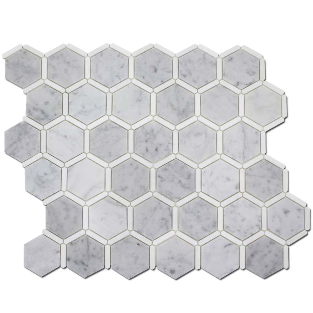 CARRARA: Bianco Venato Marble & Dolomite 3" Sanibel Mosaic (12"x12"x1/4" | honed, polished)