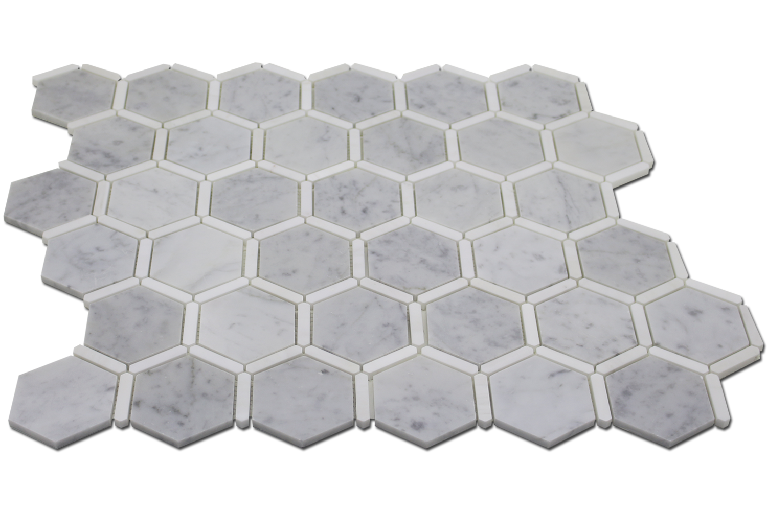 CARRARA: Bianco Venato Marble & Dolomite 3" Sanibel Mosaic (12"x12"x1/4" | honed, polished)