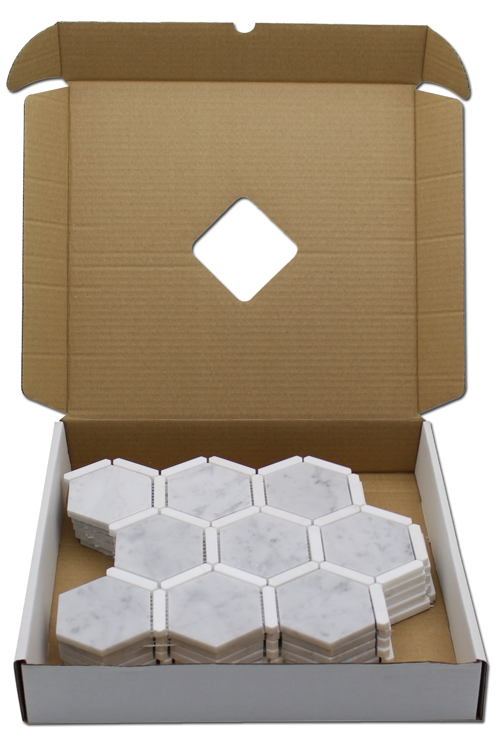 CARRARA: Bianco Venato Marble & Dolomite 3" Sanibel Mosaic (12"x12"x1/4" | honed, polished)