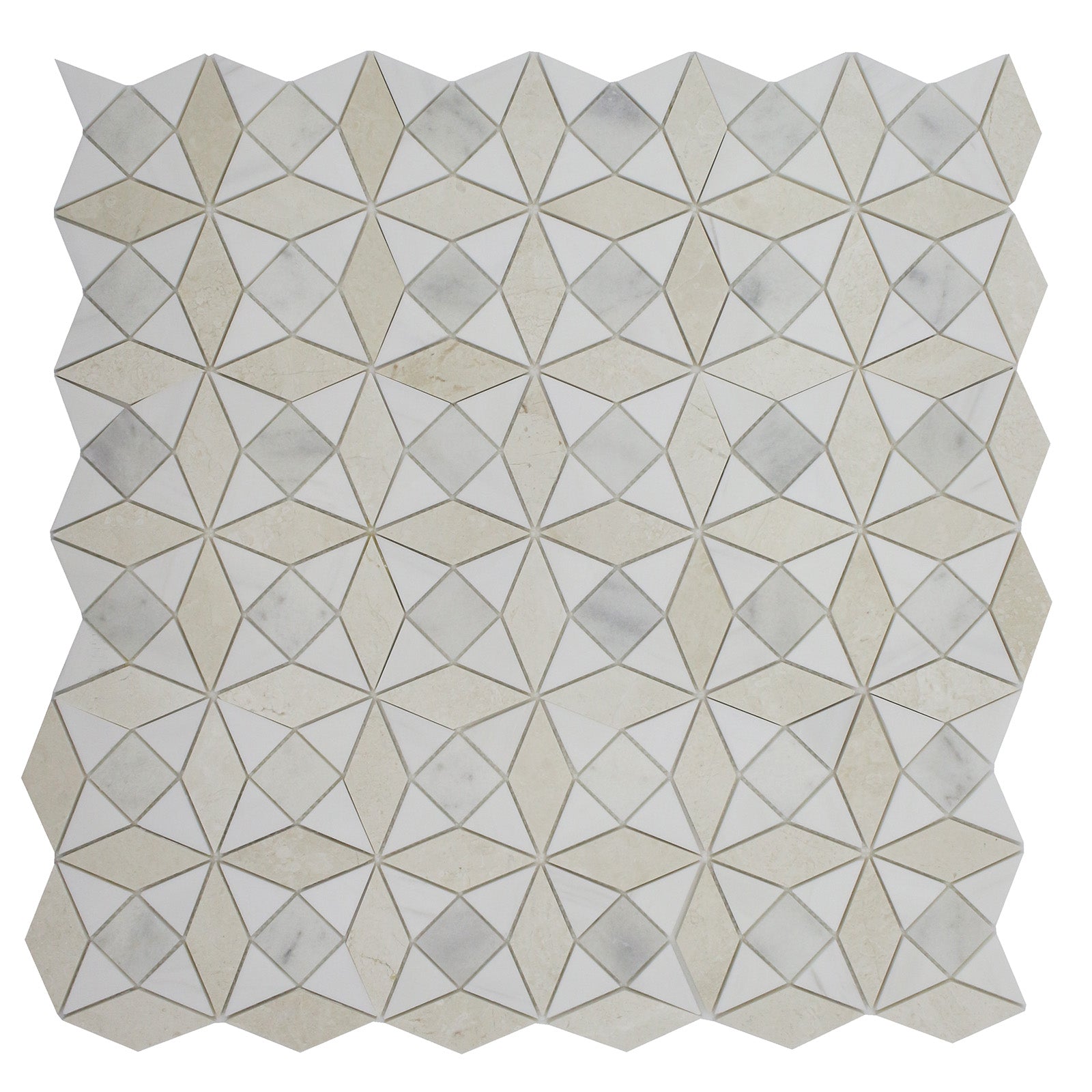BIANCO VENATO: Perla, Milas White Dolomite Kaleidoscope Mosaic (11"x11"x3/8" | polished)