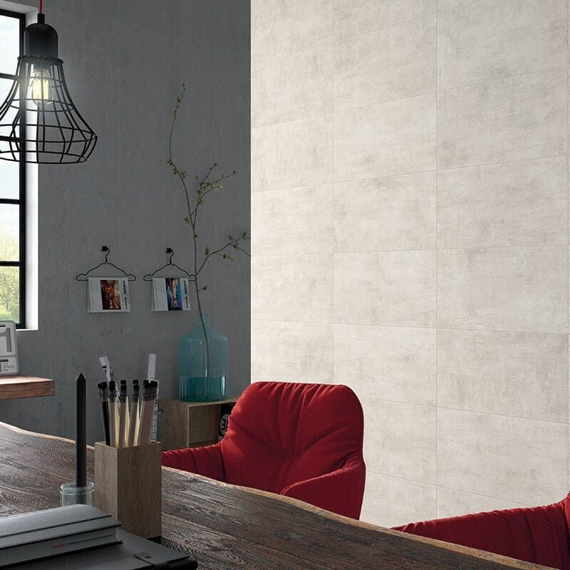 RUNWAY PORCELAIN: Blanc Concrete Rectangle Field Tile (honed | 12"x24"x5/16" | straight cut)