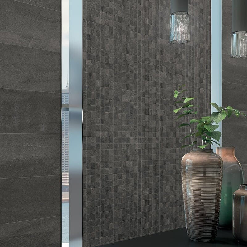 ATELIER PORCELAIN: Olive Grey Concrete 2X2 Straight Stack Mosaic (honed | 12"x12"x5/16" | straight cut)
