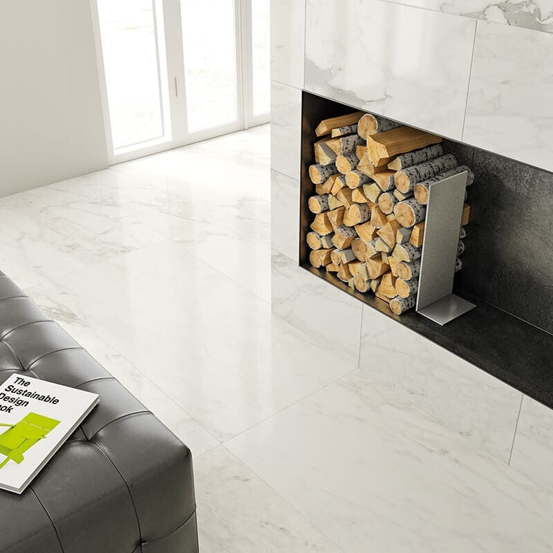 ELEGANTE PORCELAIN: Calacatta Renoire Rectangle Field Tile (honed | 24"x48"x3/8" | straight cut)