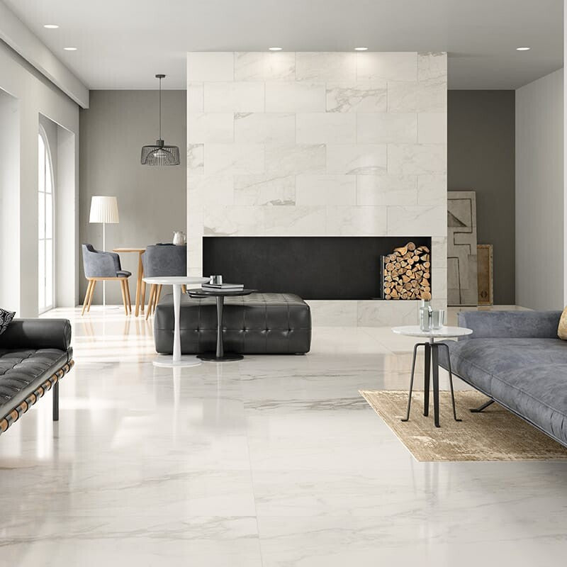 ELEGANTE PORCELAIN: Calacatta Renoire Rectangle Field Tile (honed | 12"x24"x3/8" | straight cut)