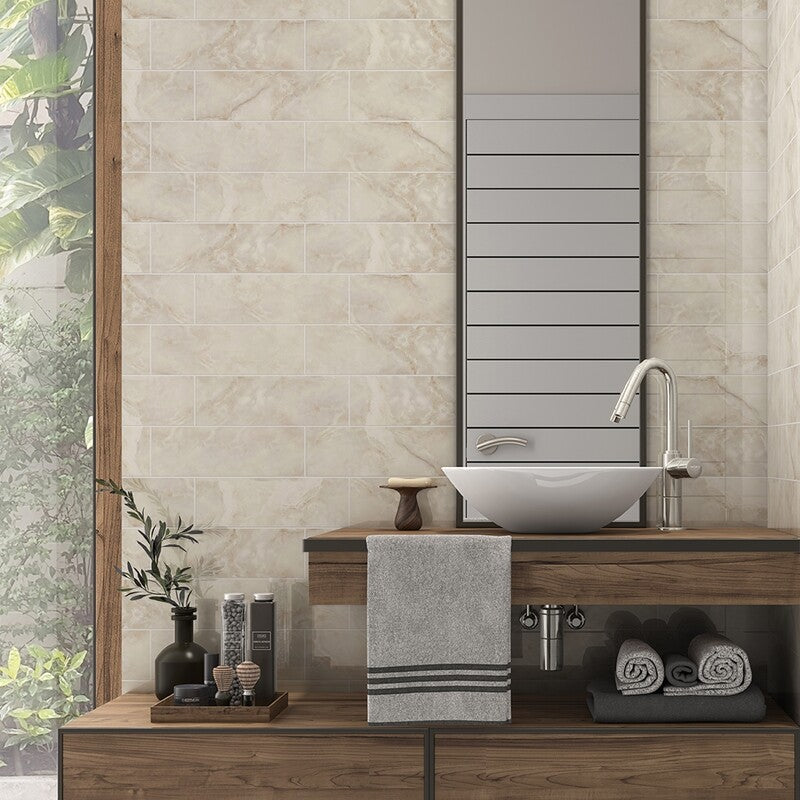 ELEGANTE PORCELAIN: Carrara Onyx Grey Rectangle Field Tile (polished | 4"x12"x3/8" | straight cut)