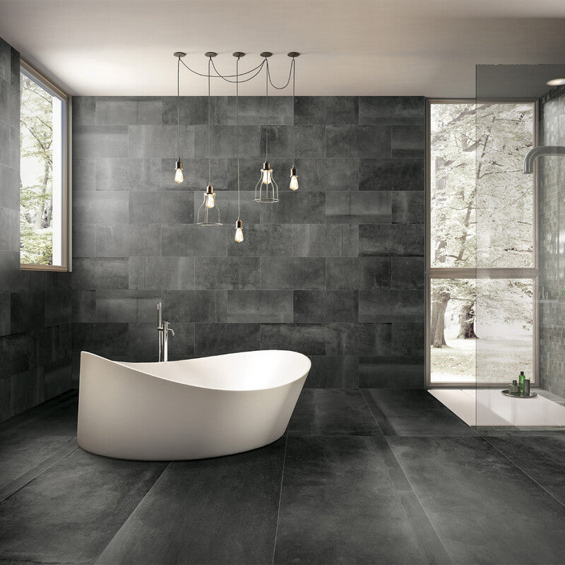 RESIDE PORCELAIN: Black Rectangle Field Tile (honed | 12"x24"x5/16" | rectified)