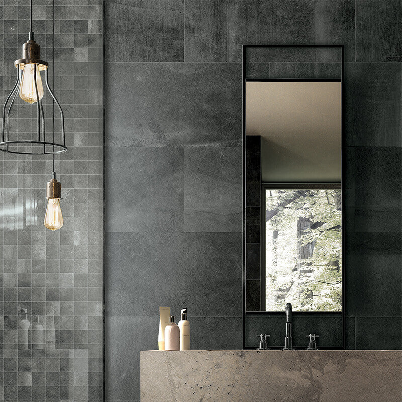 RESIDE PORCELAIN: Black 2X2 Straight Stack Mosaic (honed | 12"x12"x5/16" | rectified)