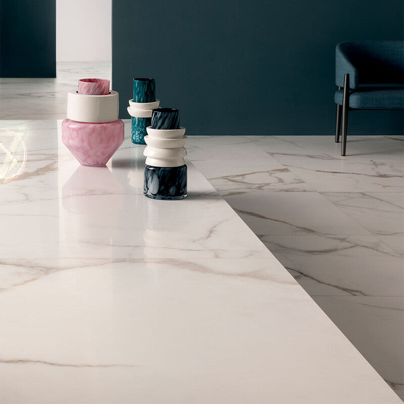 DELIGHT PORCELAIN: Calacatta Oro Square Field Tile (polished | 24"x24"x3/8" | rectified)
