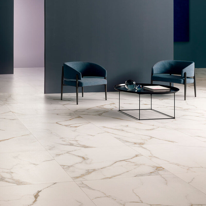 DELIGHT PORCELAIN: Calacatta Oro Rectangle Field Tile (polished | 12"x24"x3/8" | rectified)