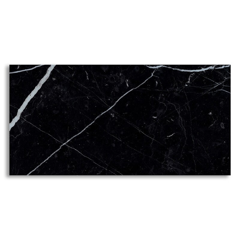 DELIGHT PORCELAIN: Marquina Nero Rectangle Field Tile (polished | 12"x24"x3/8" | rectified)
