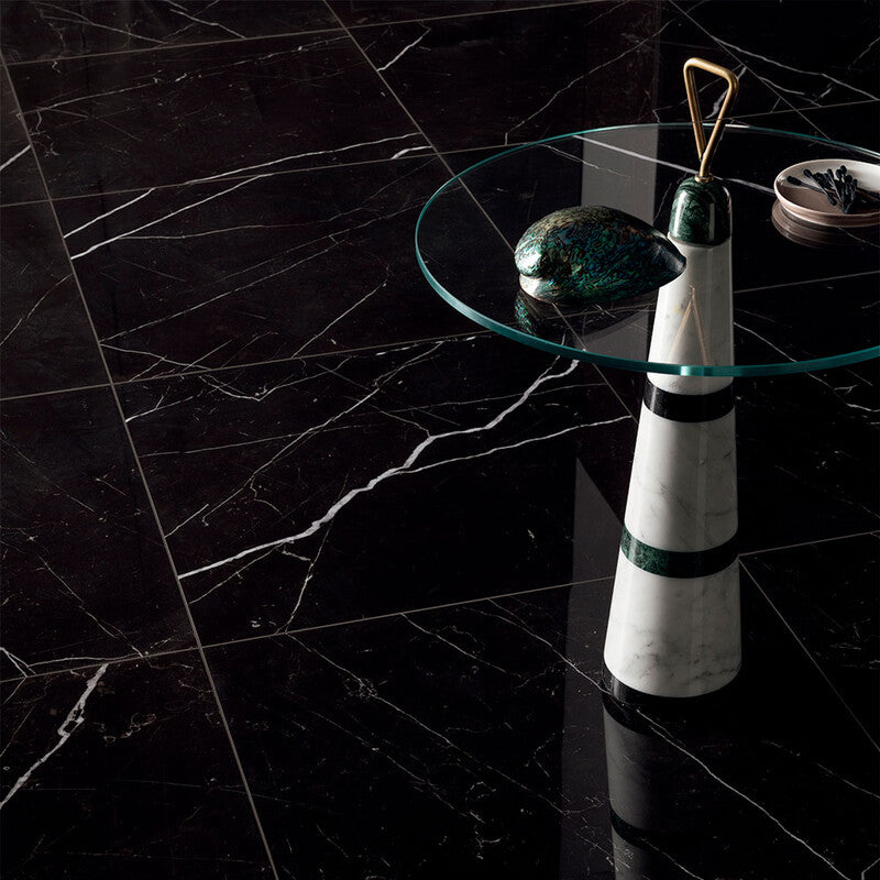 DELIGHT PORCELAIN: Marquina Nero Rectangle Field Tile (polished | 12"x24"x3/8" | rectified)