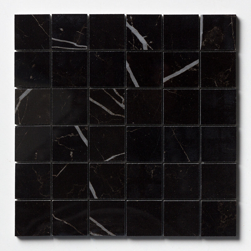 DELIGHT PORCELAIN: Marquina Nero 2X2 Straight Stack Mosaic (polished | 12"x12"x3/8" | straight cut)