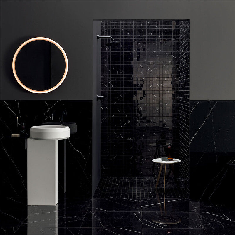 DELIGHT PORCELAIN: Marquina Nero 2X2 Straight Stack Mosaic (polished | 12"x12"x3/8" | straight cut)