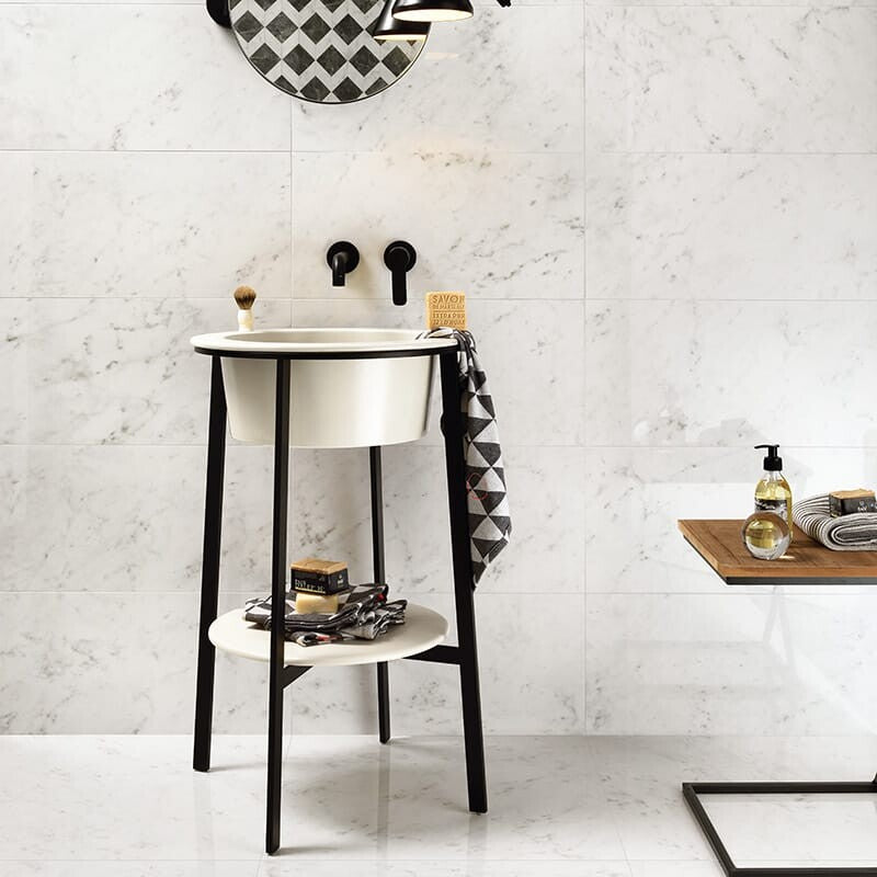 BIANCO CARRARA PORCELAIN: Bianco Carrara Rectangle Field Tile (natural | 12"x24"x25/64" | straight cut)