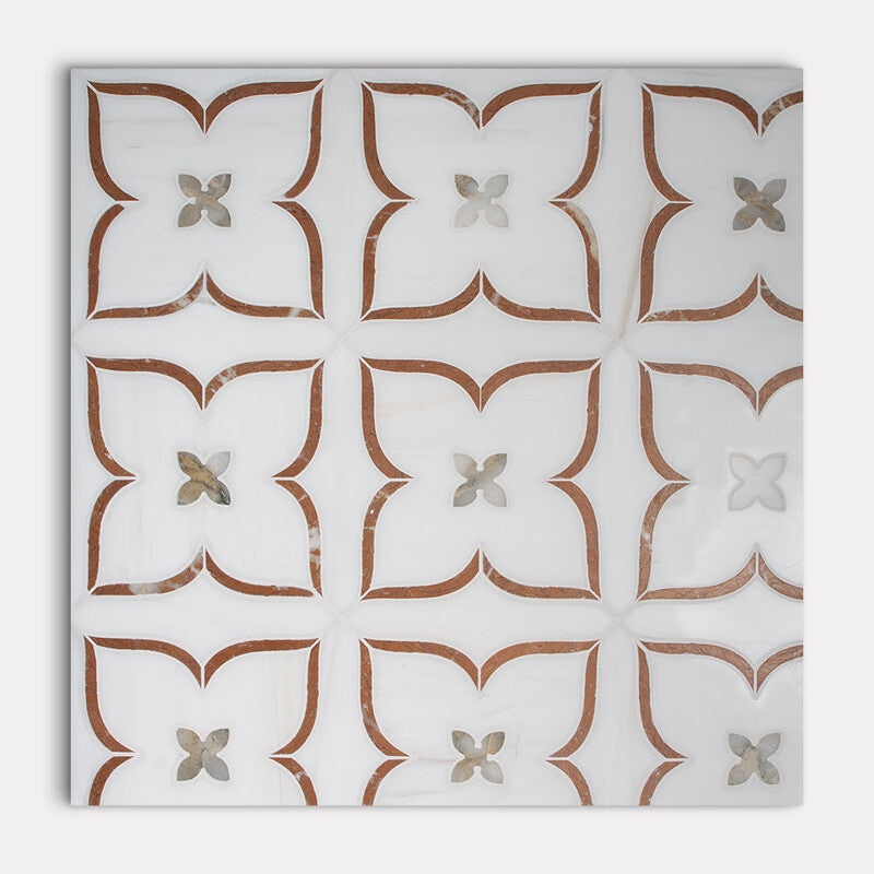 UMBRIA : Calacatta Green Red Laguna Celine Mosaic (multi finish | 13"x13"x3/16" | straight cut)