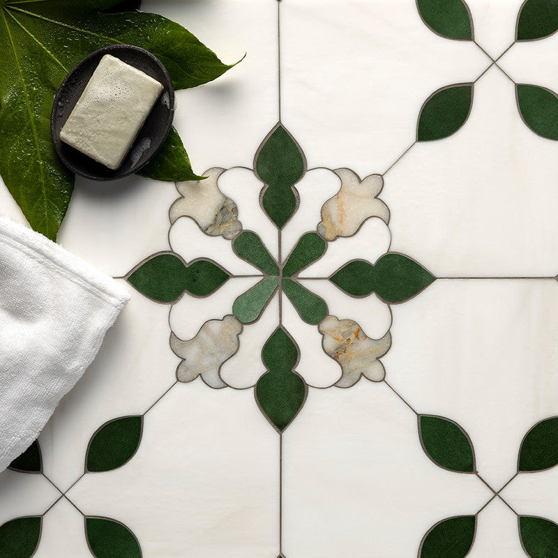 UMBRIA : Calacatta Green Esme Mosaic (polished | 14"x14"x9/16" | straight cut)