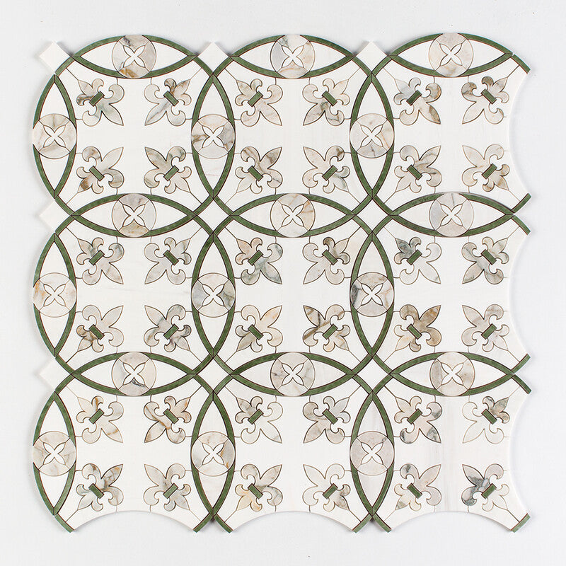 UMBRIA : Snow White Quincy Mosaic (polished | 15"x16"x11/16" | straight cut)