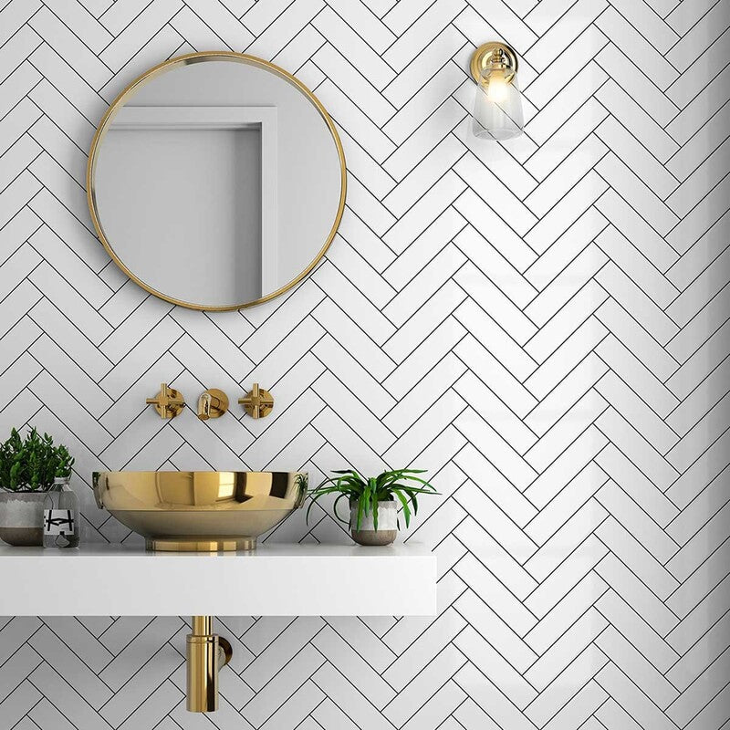 METRO WALL CERAMIC: White Herringbone Mosaic (glossy | 10"x13"x15/64" | straight cut)