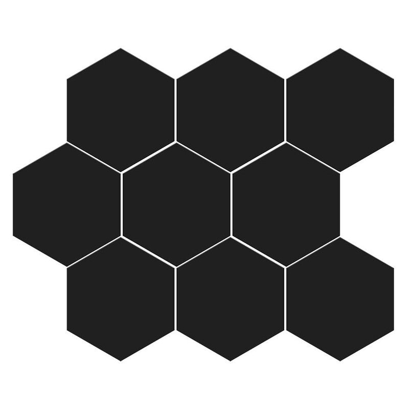 METRO WALL CERAMIC: Black Midi Hexagon Mosaic (matte | 8"x10"x15/64" | straight cut)