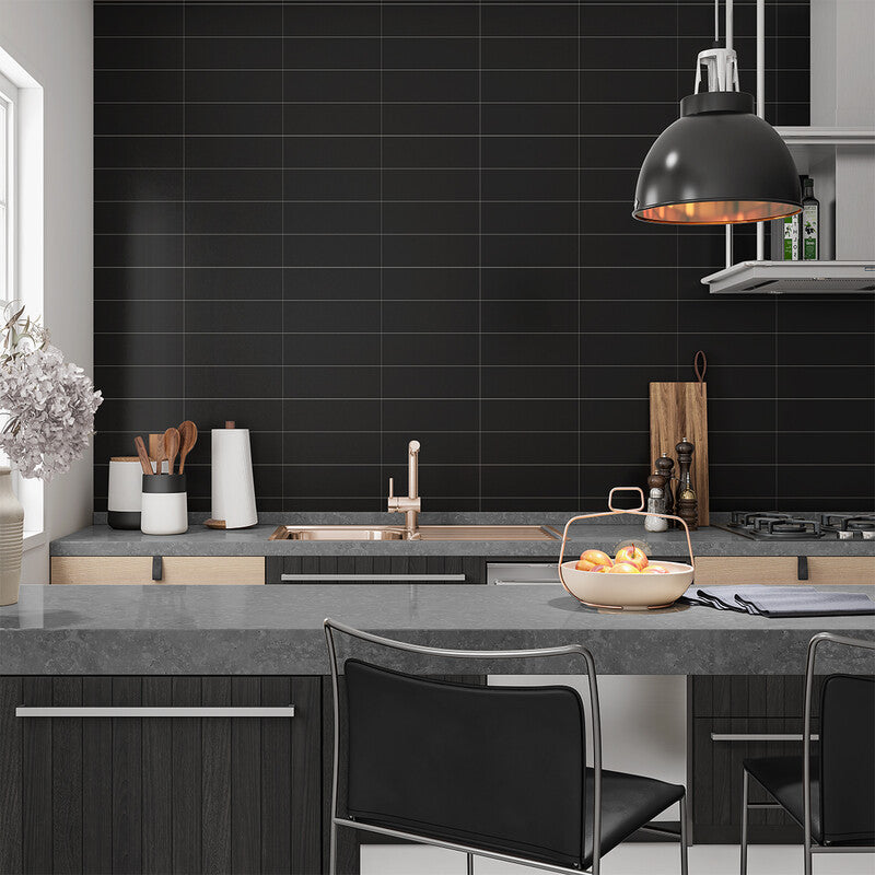 METRO WALL CERAMIC: Black Rectangle Field Tile (matte | 4"x12"x15/64" | straight cut)