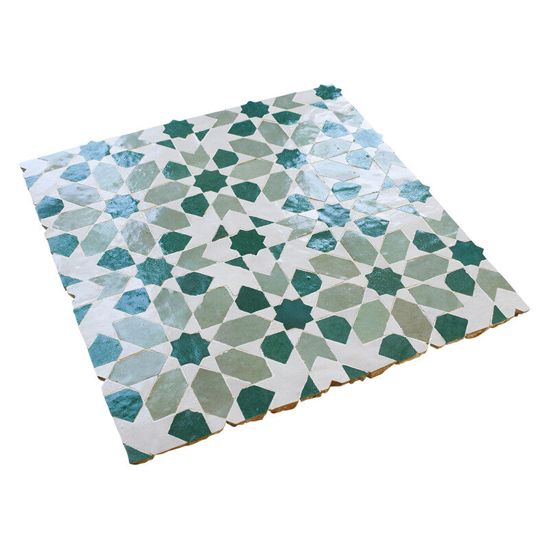MOROCCAN: Dark Green, Turquoise Najma Zellige Mosaic (11"x11"x3/4" | glossy)