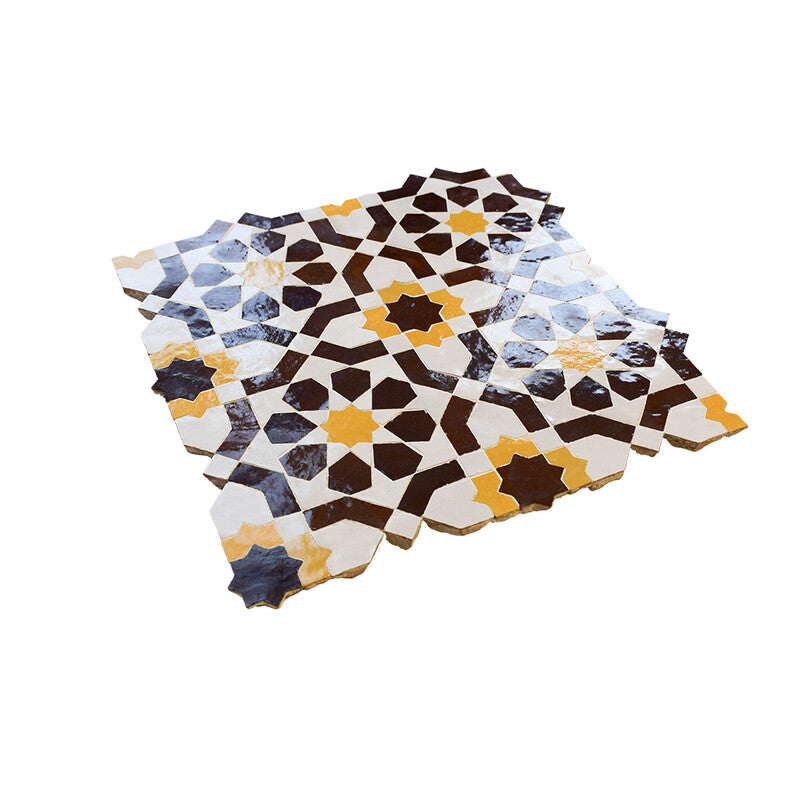 MOROCCAN: Brown, Yellow, White Jasmine Zellige Mosaic (11"x11"x3/4" | glossy)