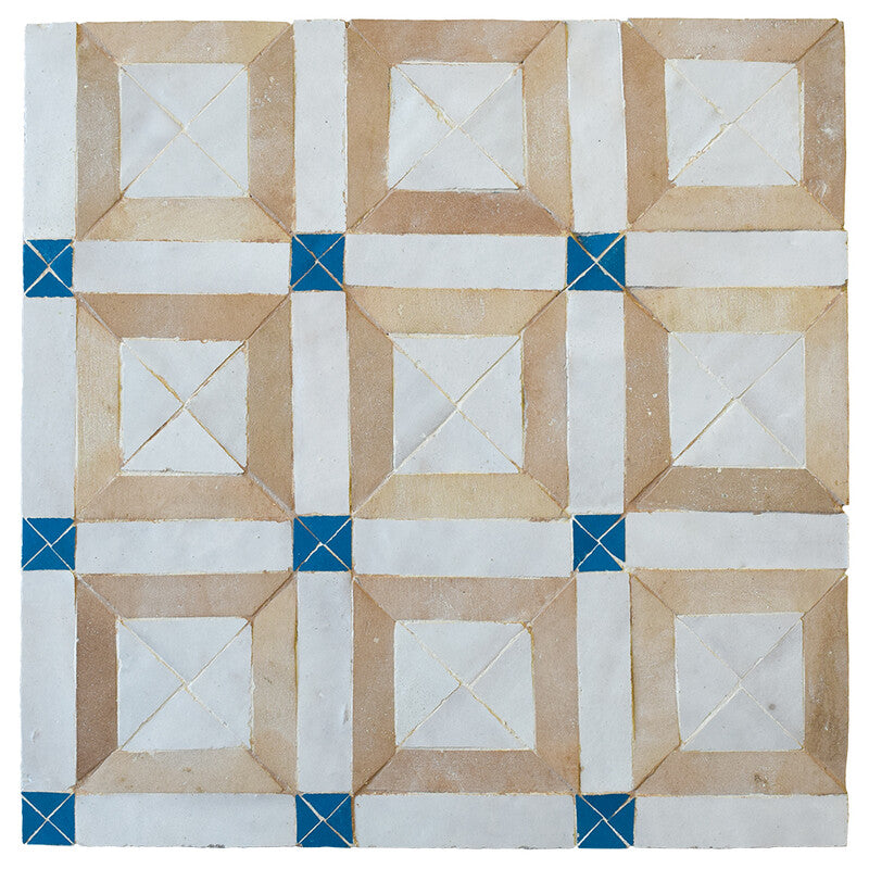 MOROCCAN: Turquoise, Light Beige, White Amal Straight Stack Zellige Mosaic (11"x11"x3/4" | glossy)