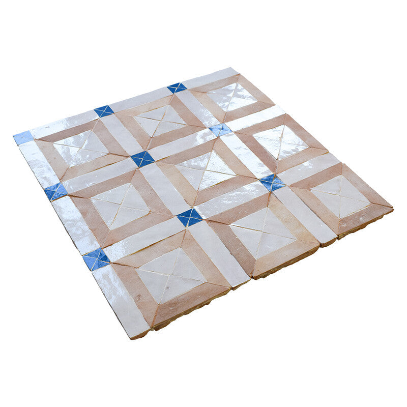 MOROCCAN: Turquoise, Light Beige, White Amal Straight Stack Zellige Mosaic (11"x11"x3/4" | glossy)