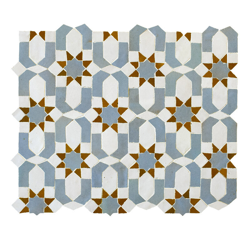 MOROCCAN: Dark Gray, Ochre, White Nacer Zellige Mosaic (11"x11"x13/16" | glossy)