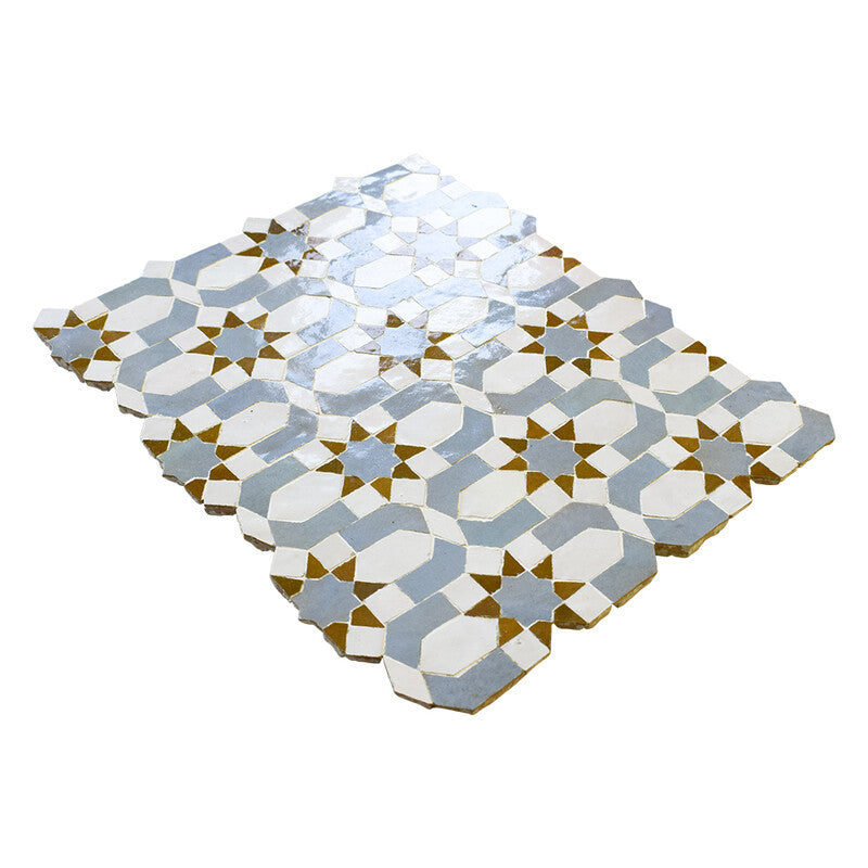 MOROCCAN: Dark Gray, Ochre, White Nacer Zellige Mosaic (11"x11"x13/16" | glossy)