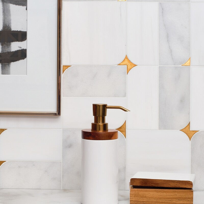 MOD GLAM : Snow White Blocks Mosaic (multi finish | 16"x16"x5/8" | straight cut)