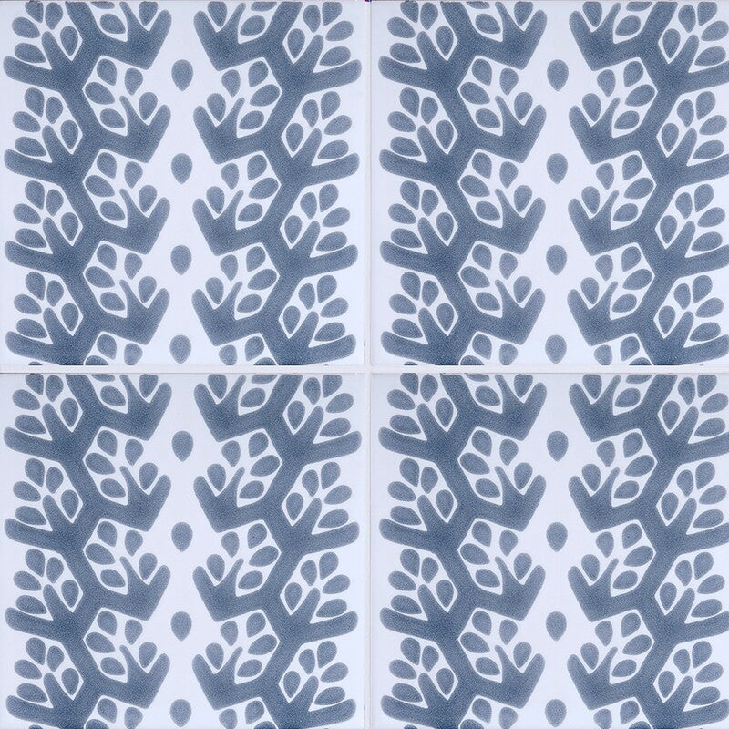 SISTER PARISH: Snow White, Grey Cecil Stripe Field Deco Tile (glossy | 6"x6"x3/8" | straight cut)