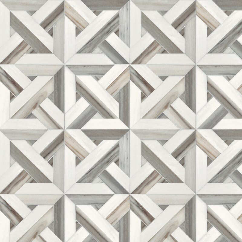 TALYA: Skyline Vein Cut Marmara Lattice Mosaic (multi finish | 9"x9"x11/16" | straight cut)