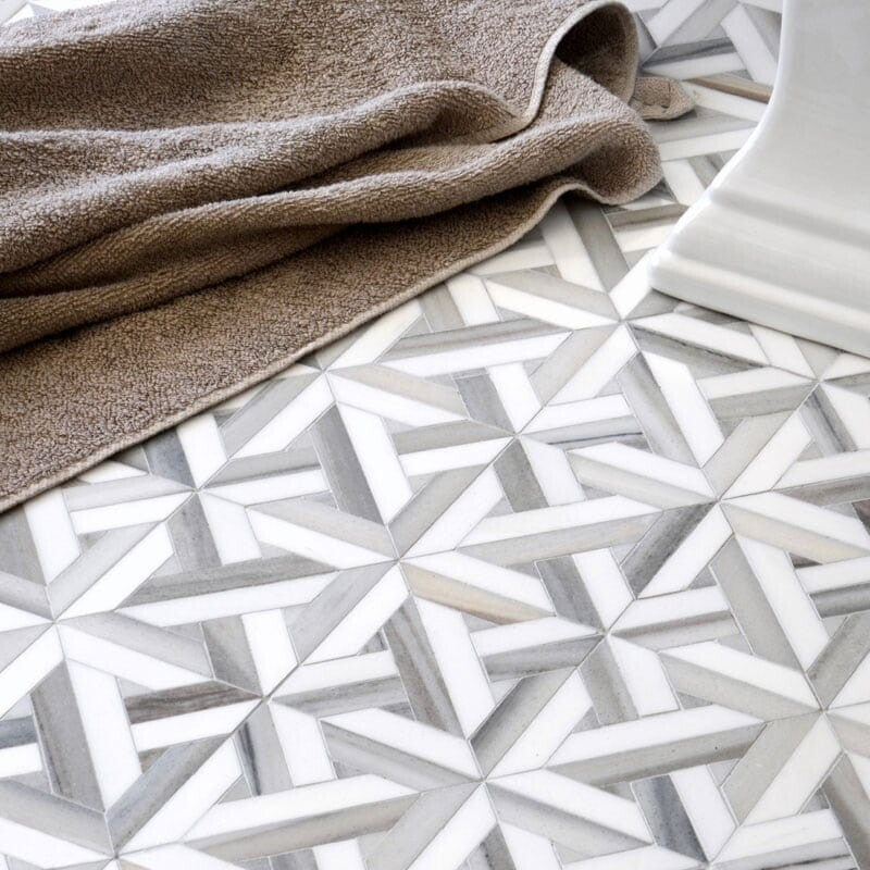 TALYA: Skyline Vein Cut Marmara Lattice Mosaic (multi finish | 9"x9"x11/16" | straight cut)