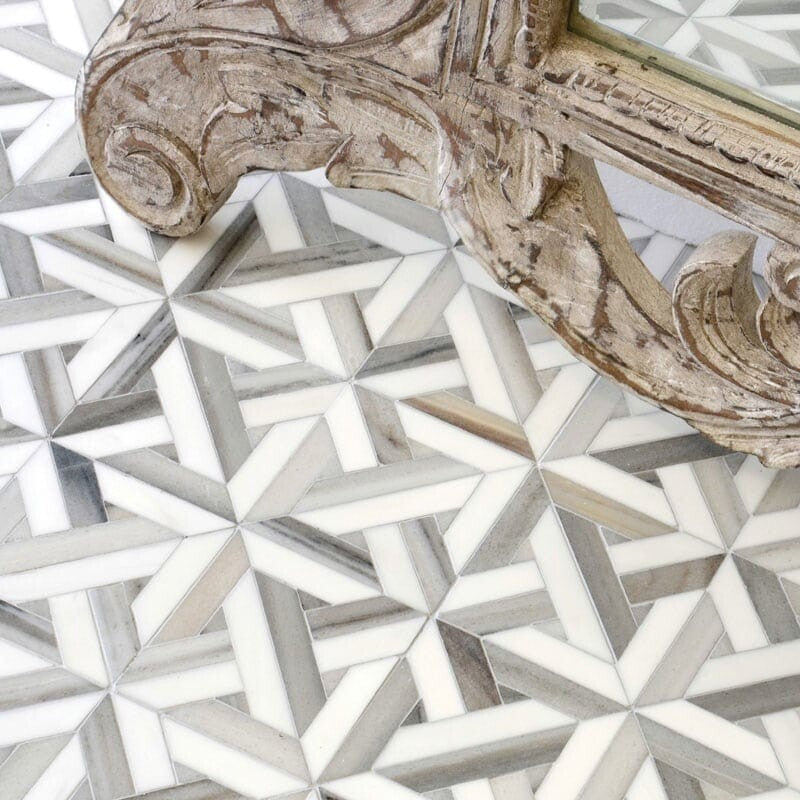 TALYA: Skyline Vein Cut Marmara Lattice Mosaic (multi finish | 9"x9"x11/16" | straight cut)