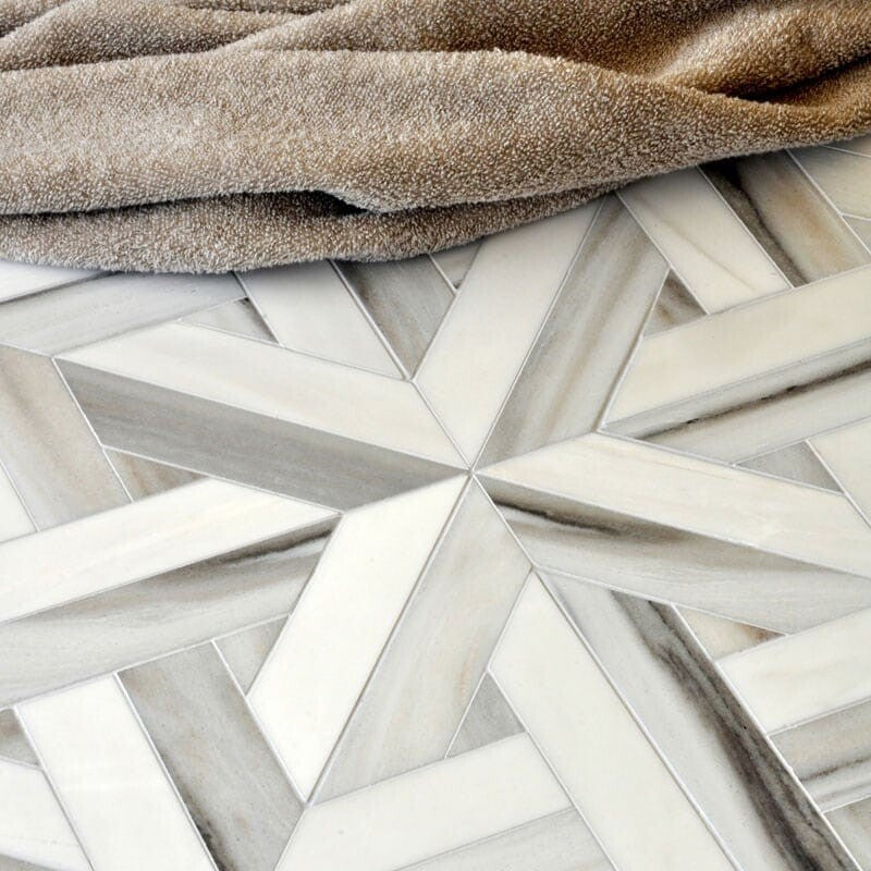 TALYA: Skyline Vein Cut Marmara Lattice Mosaic (multi finish | 9"x9"x11/16" | straight cut)