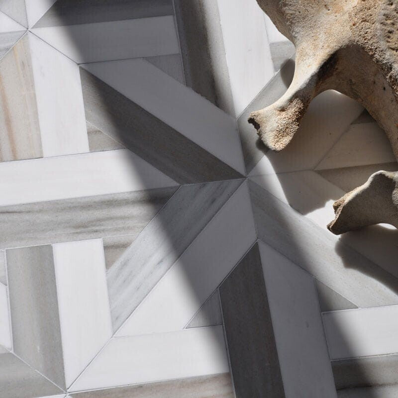 TALYA: Skyline Vein Cut Marmara Lattice Mosaic (multi finish | 9"x9"x11/16" | straight cut)