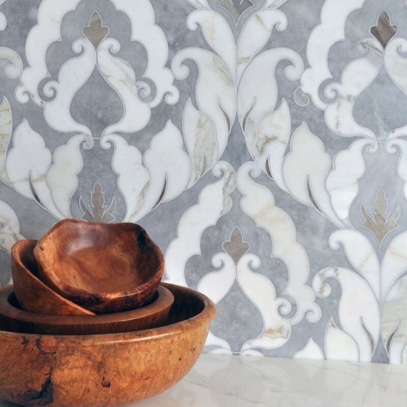 TALYA: Afyon White Palisandra Rumi Mosaic (multi finish | 13"x18"x9/16" | straight cut)