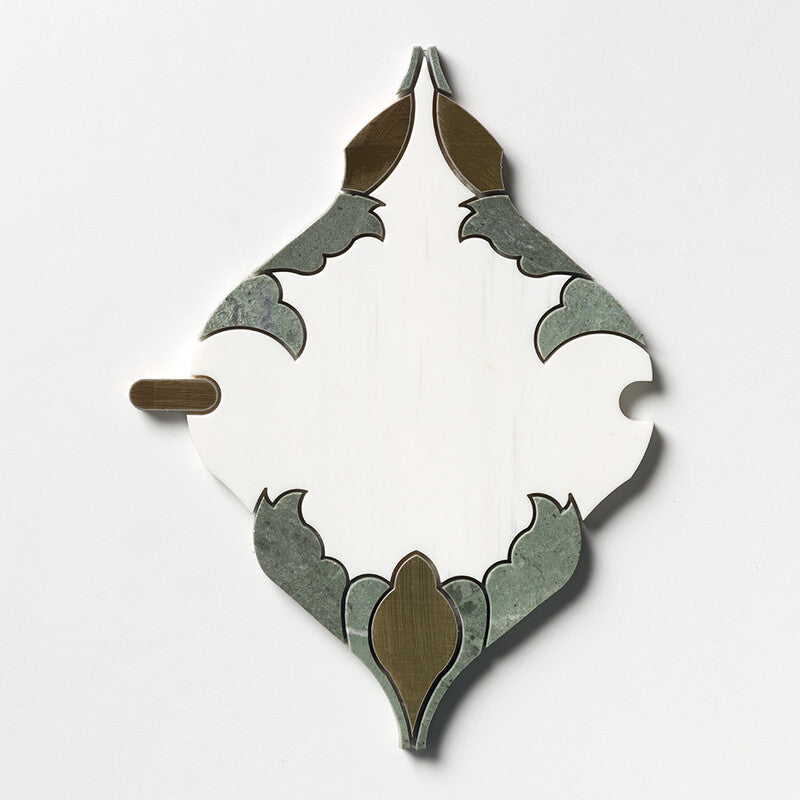 VERDE TIA : Verde Tia Floral Arabesque Mosaic (honed | 8"x11"x3/16" | straight cut)